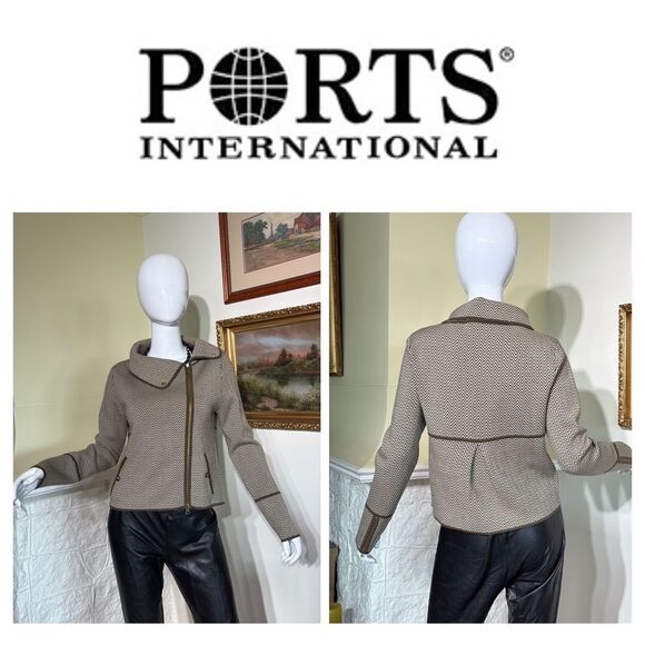 Ports International 100% Merino Wool Herringbone Moto Style Zipped Jacket - Picture 1 of 17
